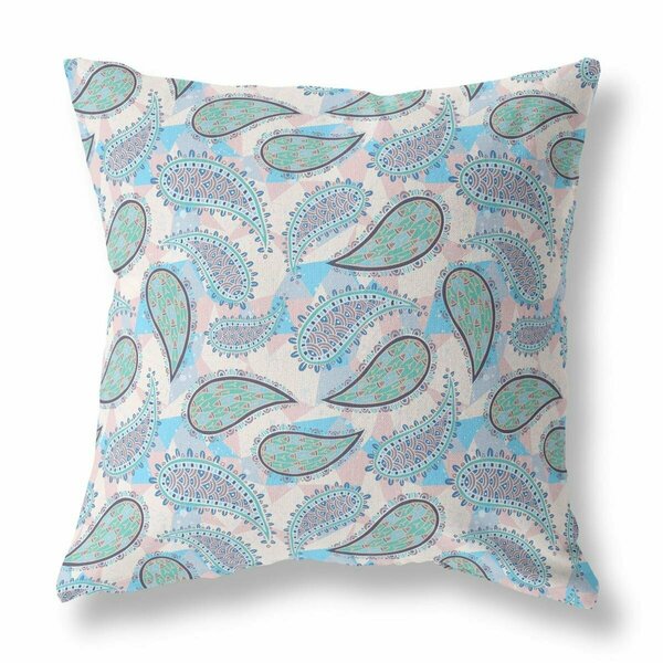 Homeroots 28 in. Boho Paisley Indoor & Outdoor Throw Pillow Blue Green & Pink 414120